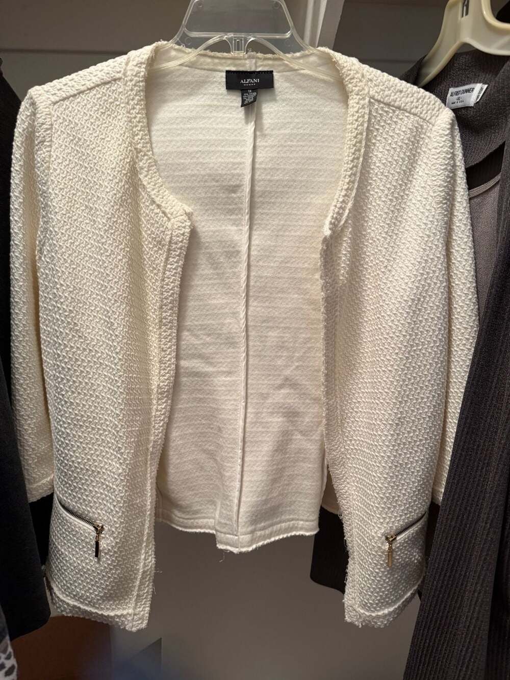 Alfani Textured Jacket Size 1X Cream Open Front